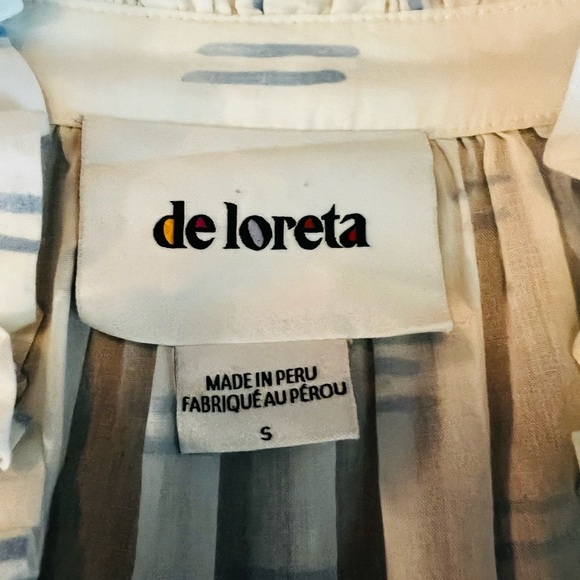 De Loreta Women's White and Blue Ruffle Long Sleeve Blouse Size Small - Picture 6 of 8
